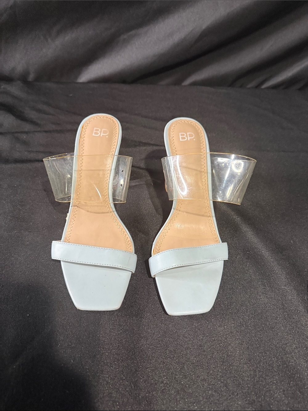 bp baby blue Clear Band Square-Toe Slide Sandals for Women